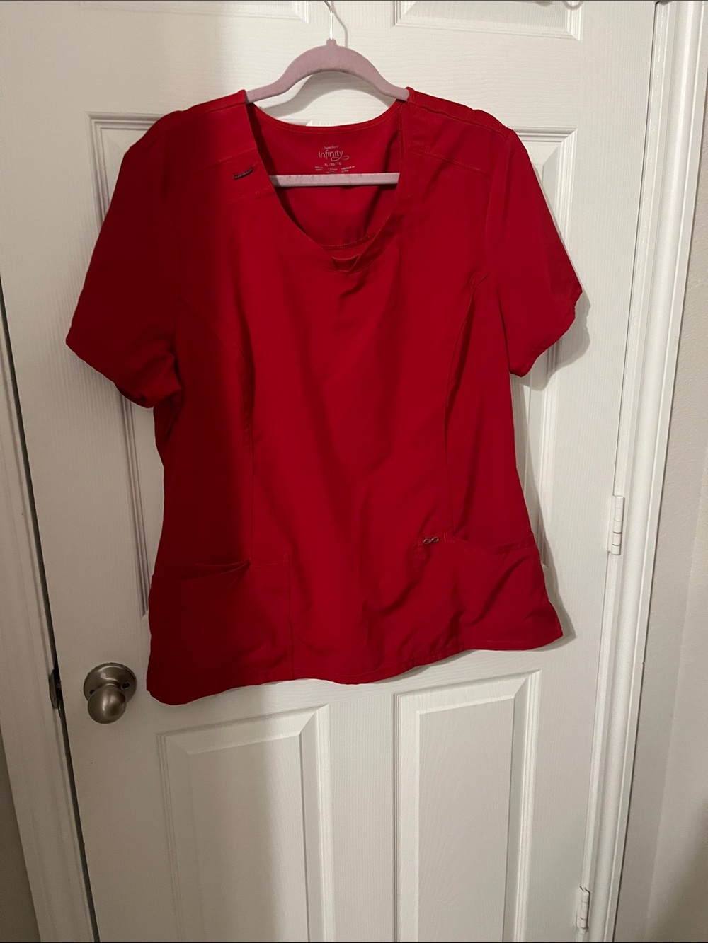 Infinity Classic Red V-Neck Short Sleeve Scrub Top